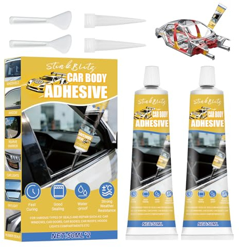 Karosseriekleber Schwarz, Karosserie Dichtmasse Auto, Scheibenkleber Auto, Dichtmasse Kleber für Autotüren,Karosserien,Fenster und Andere Automobilteile Karosseriedichtmasse 50ML,2 Stück