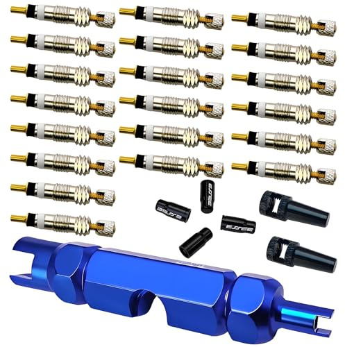 Presta Valve Core with Valve Core Remover Tool and Valve Caps Kit,Replacement Brass Tubeless Core for Tubeless Road MTB Bike, Stan's, Vittoria, Continental, Kenda and More
