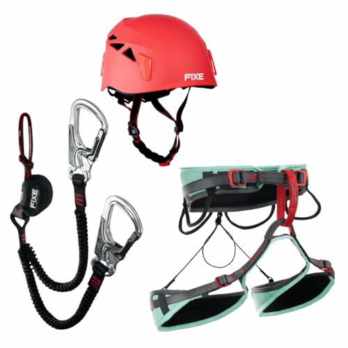 FIXE - Kit Ferratum Cinchless + Imbracatura Esplora L-XL + Casco Pararocs, Dissipatore Via Ferrata senza Anello Ventrale, Imbracatura Regolazione Rapida, Casco ABS EPP Leggero, EN958, EN12277, EN12492