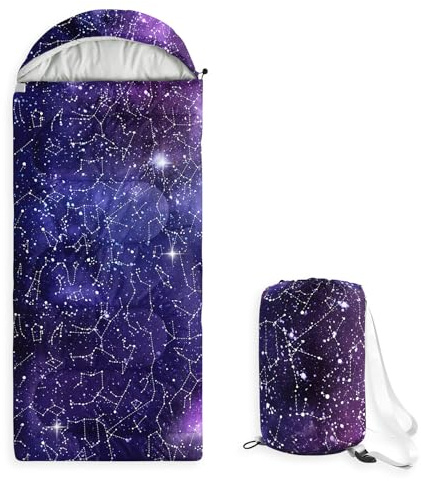 Wake In Cloud - Kids Sleeping Bag for Boys Toddlers, Camping in Warm Cold Weather, Backpacking Lightweight Compact Outdoor Liner for 3 Seasons, Constellation Galaxy, Indigo Purple
