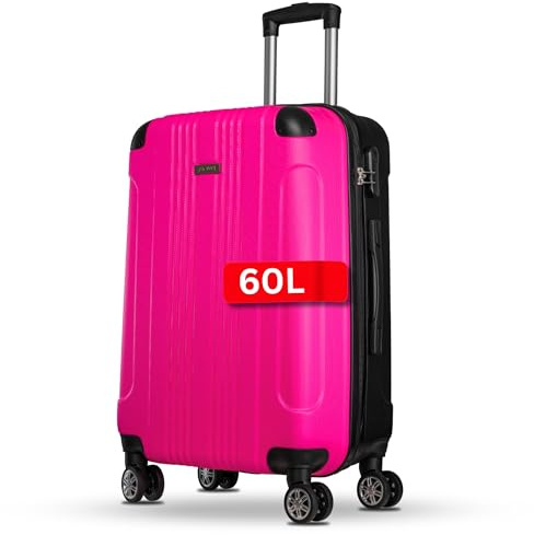 NOWI Hartschalenkoffer Mittelgroß – 62,7L Volumen – 8 Rollen 360° drehbar – Leichter ABS Koffer mit Zahlenschloss & Teleskopgestänge – Reisekoffer, Handgepäckskoffer, Trolley (pink, L)