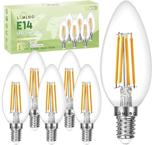 Lumlog E14 LED Light Bulb Warm White 2700K, C Energy Class, 6W (60w Equivalent), 980 Lumen SES Small Edison Screw Bulbs, Non-Dimmable, 6-Pack [Energy Class C]