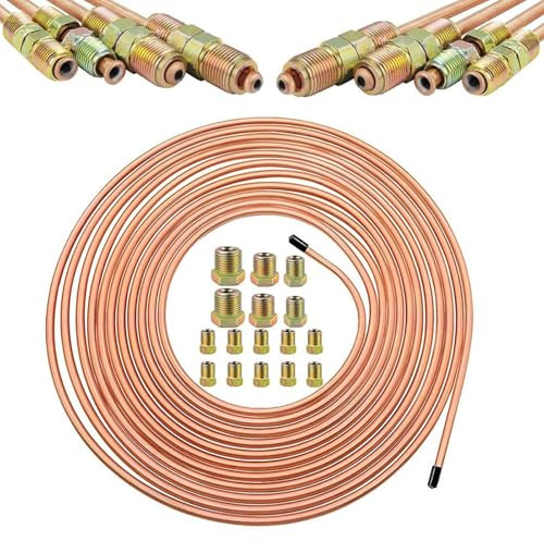 Tubo Freno Rame | 25 Piedi Lega Rivestita 5mm Linea Freni Auto | Tubo Flessibile Antiruggine per Riparazione Auto per Frenante Idraulico per Industria e Casa