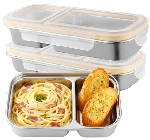SUNOYA 2 Stück Snackbox mit Fächern Edelstahl, Bento-Snack-Behälter mit Auslaufsicheren Deckeln, Snackdose, Snackschale, Bento Box, Brotdose für Süßigkeiten Gewürze Nüsse Keksen Gemüse