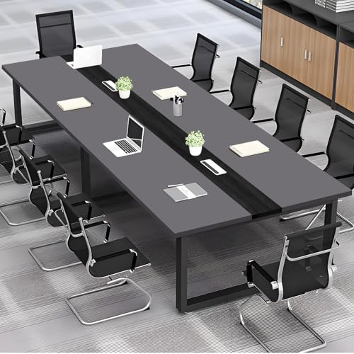 ZRBDDEF Mesa de Conferencias Grande – Mesa de Reuniones Moderna para Oficina con Pasacables,Estructura Metálica Robusta,Diseño Rectangular Negro-Blanco para 8–12 Personas (sin sillas)
