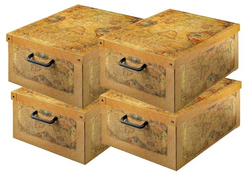 Set aus 4 Aufbewahrungsboxen mit Deckel – Große Kleiderboxen aus Karton 25x23x17,5 cm – Robust, leicht zu montieren, mit Tragegriffen – Perfekt für Kleiderschrank & Saisonwechsel Marco Polo | Aufbewahrungskörbe aus Karton mit Deckel, 4er Set Boxen à 25x35x17,5 cm, für Kleidung und Decken. Made in Italy