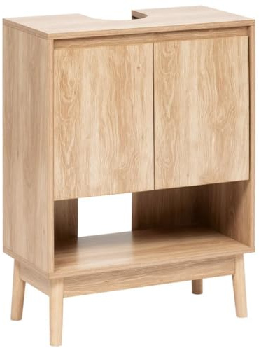 PEGANE Meuble sous-lavabo SDB 2 Portes Coloris Effet Bois Clair - Longueur 60 x Largeur 30 x Hauteur 80 cm