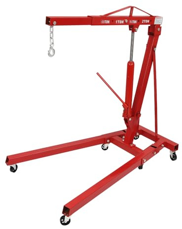 HPDTZ Elevador de motor plegable 2T, grúa de taller con ruedas, elevación hidráulica de hasta 2,1 m de altura, elevador de carga, grúa de acero para garaje y taller (rojo)