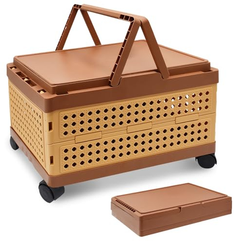 JNUYISW Klappbox mit Deckel, 28L Tragbar Picknickkorb Campingbox mit Henkel 4 Rollen Kunststoff Aufbewahrungsbox Faltbox Klappkorb für Picknick, Camping, Reisen, Familien, Kofferräume von Autos