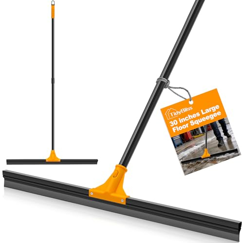 TidyBliss 76 cm Large Floor Squeegee Heavy Duty, Rubber Foam Water Scraper Broom with 148 cm Long Handle, Epoxy Wiper Mop for Cleaning Concrete Pool Rug Garage Deck Shower Window Outdoor (Orange)