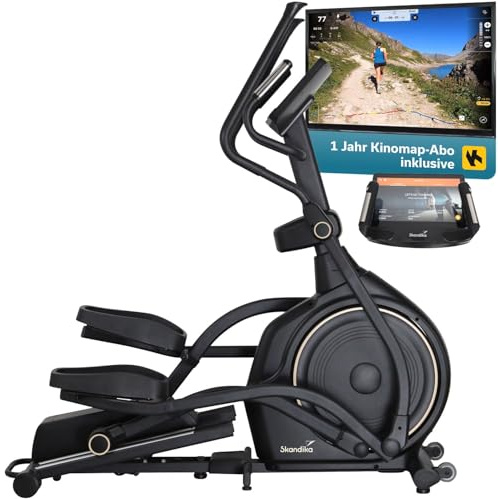 Skandika Crosstrainer Carbon P30-S Bundle mit Kinomap ABO | Ellipsentrainer für zuhause, mit Touchscreen, mit Steigung, bis 150 kg, 32 Widerstandsstufen, App kompatibel | Fitnessgerät, Trainingsgerät
