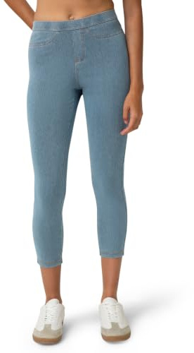 No Nonsense Classic Capri Leggings with Pockets, Comfortable Stretch Pull on Pants Jeans, Denim Clair, S Femme