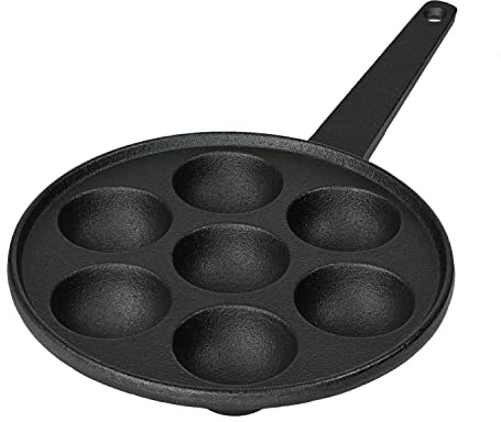 Pförtchenpfanne Gusseisen, Takoyaki Pfanne, Mini Pancake Maker, Pancake Pan, Augenpfanne, Durchmesser 5,5cm, Induktion, 7 Vertiefungen, Pförtchen Schneckenpfanne, Poffertjes Maker, Poffertjes Pfanne