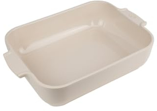 PEUGEOT - Rectangular Ceramic Baking Dish - 32 cm (including handles) x 20 cm x 6.5 cm - Capacity: 2.7 L - 4-5 Servings - 10 Year Guarantee - Made In France - Ecru Colour