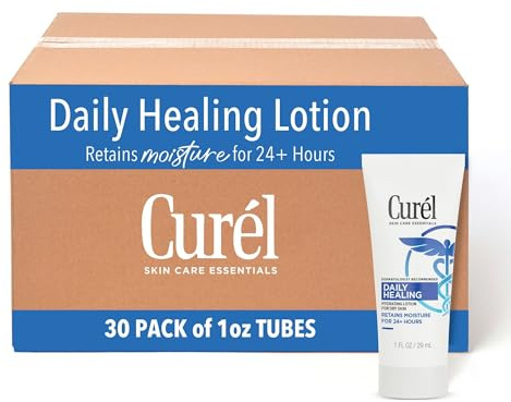 Curel Daily Healing Body Lotion for Dry Skin, Dermatologist Recommended Hydrating Body Lotion with Advanced Ceramides Complex 1 Oz, Pack of 30