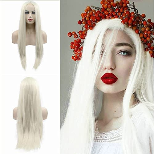 Drag Queen Naturlig vit blond/ljusblond spets framsida peruk damer cosplay festival makeup party vänligt syntetiskt hår beige blond peruk för kvinnor långt vågigt hår