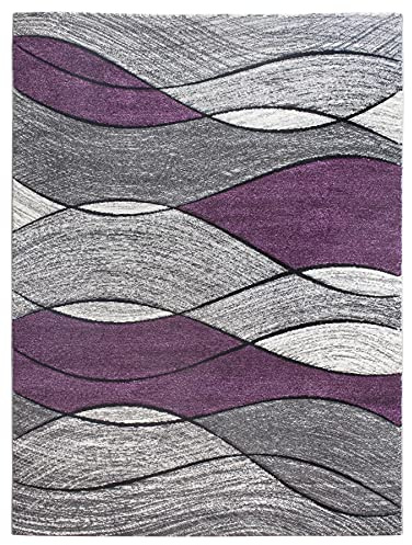 SrS Rugs® Impulse - Area Rug for Living Room, Bedroom, Hallway Runner Rug - Abstract Geometric Design - Provides Home with Comfort and Warmth (Purple Waves, 80cm x 150cm)