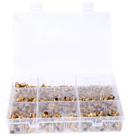 Schmiernippel,Grease Nipple 160pcs Messing Fett Nippel Fett Zerk Nippel Fitting M6 / M8 / M10 45/90/180 Grad,Kupferfettnippel Kupferfett nippelanschlüsse mit Box