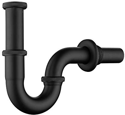 Siphon Schwarz Matt für Waschbecken & Waschtisch, Keymark Messing Röhrensiphon Universal 1 1/4 x 32mm, Syphon Sifon Bad Geruchsverschluss, Abflussgarnitur passgenau