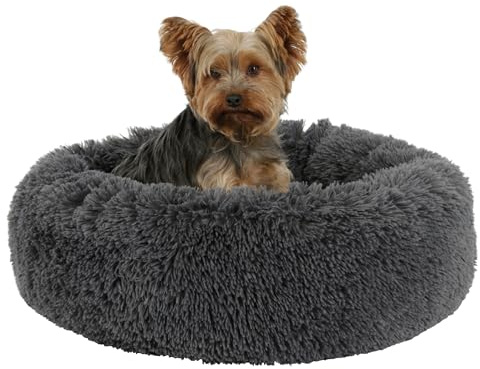 Kerbl Pet rundes Kuschelbett Fluffy | Grau, Ø 60 cm, Höhe 18 cm, weiches Polyesterbett mit komfortabler Füllung und rutschhemmendem Boden