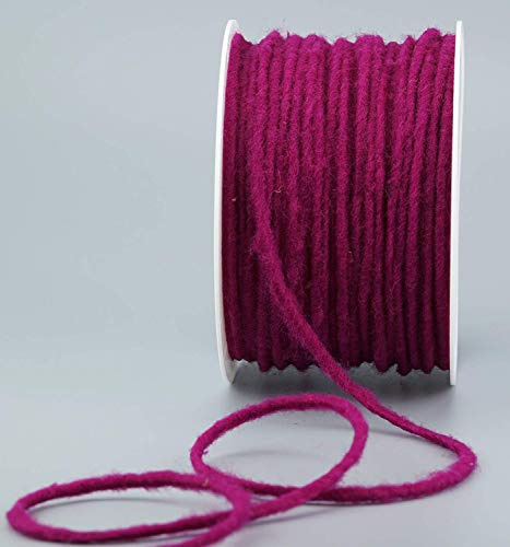 finemark Cordón de lana, 80 m x 3-4 mm, color rosa fucsia, 100% lana, cinta de fieltro, cinta decorativa, cinta de regalo, cordel de fieltro, hilo de lana, para manualidades