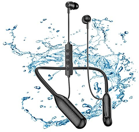 Lively Life Bluetooth 5.0 Neckband Earphones Wireless In-Ear Headphones with Mic, IPX5 Sport Earbuds Wireless for Running, Magnetic Headset Lightweight Earphones with 120 Hours Playtime - Black