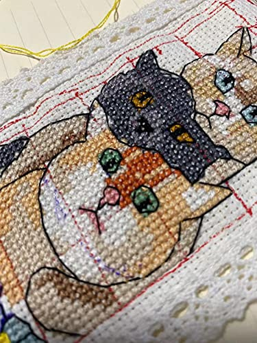 7 st av, Meow, Meow, kattens bokmärke korsstygnskit, 100 % bomullstråd, aida tyg bokmärke DIY, katt korsstygn bokmärke
