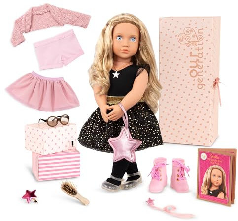 Our Generation Stella Anziehpuppe mit 3 Outfits und Styling-Zubehör | 46 cm große Anziehpuppe Stella mit 3 Outfits, Sternen-Accessoires, Styling-Guide und Geschenkbox, Für viele Anlässe, 3+ Jahre