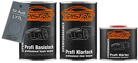 TRISTARcolor Autolack Set Dose spritzfertig für Audi LY7L Achatgrau Metallic Basislack + 2K Klarlack 2,5L