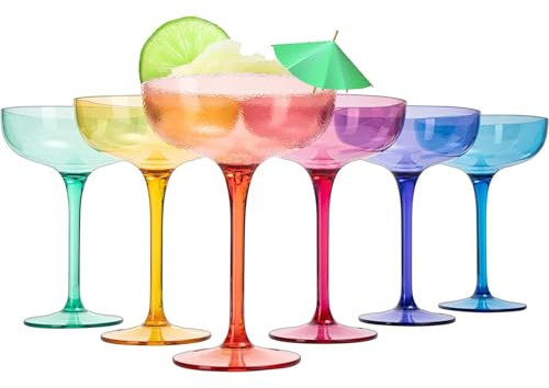 Plastic Acrylic Shatterproof Martini, Margarita, Champagne & Cocktail Unbreakable Glasses, Large Coupe Glasses 15oz, 6 Set, Tritan European Design Drinkware, BPA-free,Reusable, Pool, Indoor & Outdoor