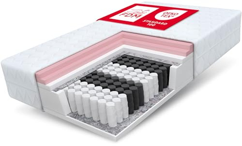 FDM Matratze 90x200 cm Härtegrad H2 H3 Höhe 27 cm Taschenfederkernmatratze Visco-Schaum Polyurethan-Schaum 7 Komfortzonen mit Hypoallergenem Waschbarem Premium-Bezug Oeko-Tex Memory Duo