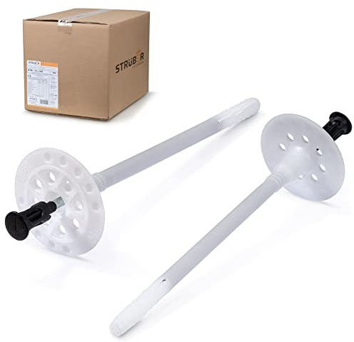 STRÜBER Dämmstoffdübel für WDVS Ø 8x275mm - 100 Stück Tellerdübel Nylon | mit Metalldorn, Schlagdübel Stahlnagel, Thermodübel, Für Styropor und Mineralwolle, Fassadendämmung Wärmedämmung ETA