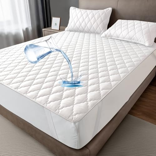 mafudoxi Wasserdichter Matratzenschoner 160x200cm, Atmungsaktive Matratzenauflage, Mikrofaser Matratzenbezug, Wasserfeste Matratzenschutz Inkontinenzunterlage Waschbar - Weiß