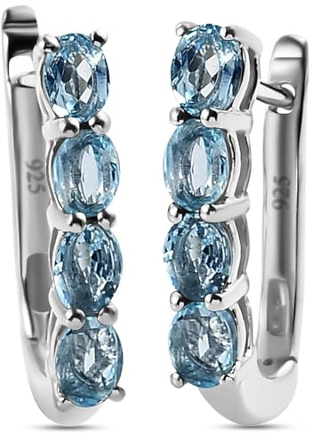 TJC Birthstone Hoop Earrings for Women 925 Sterling Silver, Platinum and 18K Vermeil Yellow Gold Plated, Silver Hoop Earrings with Gemstones, Danity Ladies Jewellery Gift for Her