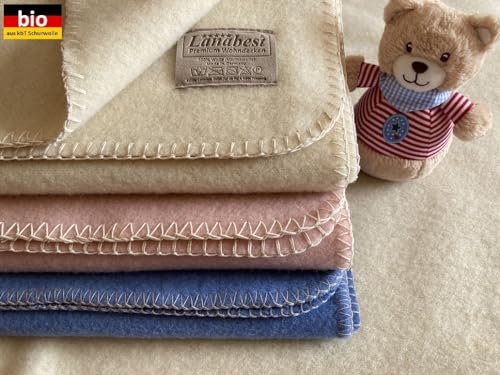 LANABEST Coperta per neonati, 75 x 100 cm, in lana merino biologica, bianca naturale, traspirante e morbida, per tutto l'anno, per neonati e neonati