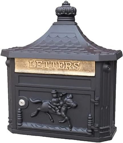 SPUZZO Wandmontierter Briefkasten, klassischer Retro-Briefkasten mit Schloss, Briefkasten, Wandmontage-Briefkästen for Zuhause, Drop-Box, Heimdekoration (Color : Black)