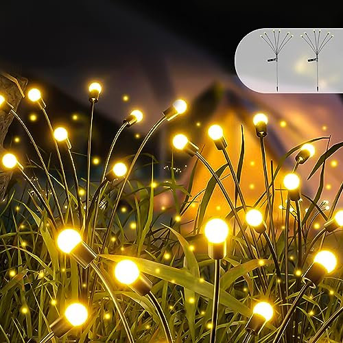 Glühwürmchen Solar Gartenlichter für Außen 2 Stück, 6LED Firefly Solarlampen Wasserdichte, 2 Modi immer an und blinkend Solarleuchten Decor für Garten Patio Balkon Yard