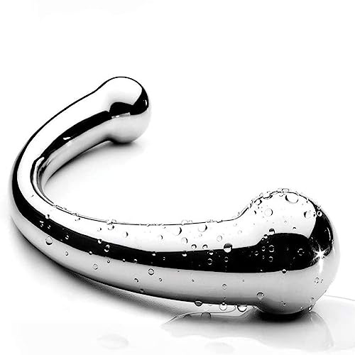 Double Ended Stainless Steel Spot Wand Massage Stick Pure Metal Penis P-Spot Stimulator Anal Plug Dildo Sex Toy for Women Men (S,14 oz)