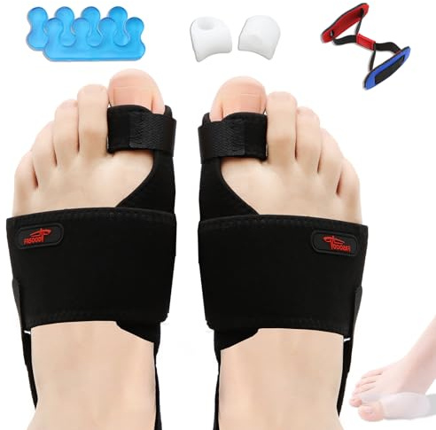 Fasood Hallux Valgus Korrektur Set - Ballenzehen Korrektur für Tag & Nacht Unterstützung, Toe Spacer, Zehenspreizer Hallux Valgus und Big Toe Strap für Damen Herren (Schwarz)
