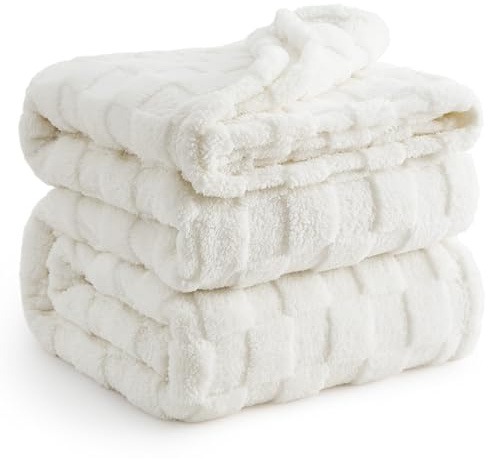 BEDSURE kuscheldecke 220x240 - Tagesdecke, Fleecedecke & Wolldecke, Sofadecke, Schachbrettmuster Decke XXL, Weiche Warme Karierte Decken für Zimmer Deko, Wohn- & Kuscheldecken, Weiß, 220x240 cm