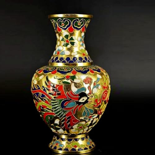 YTDJJWLS Vase chinois antique en cuivre cloisonné émaillé dragon phénix 15 cm