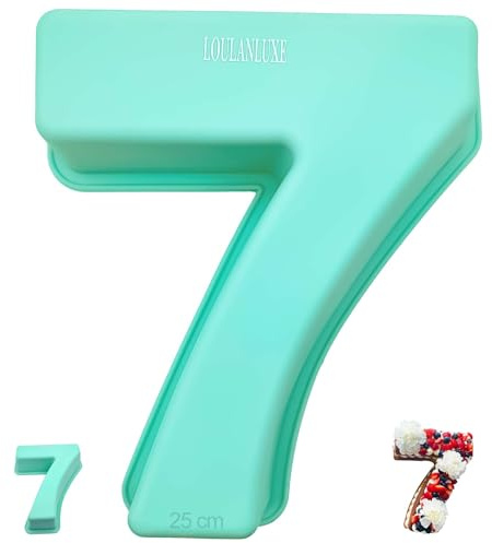 LOULANLUXE Moule Gateau Chiffres 7 Silicone Moule Number Cake Enfant, Moule Cake Chiffres geant épaissi pour Anniversaire, Enfant, Famille, Ami, Anniversaire de Mariage (26 cm,Vert)