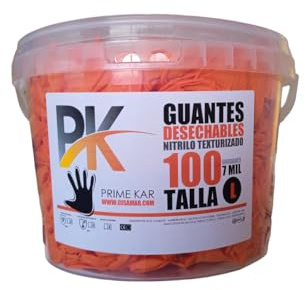 Generic CUBO GUANTES NITRILO TEXTURIZADO NARANJAS - TALLA: L - 100 UDS