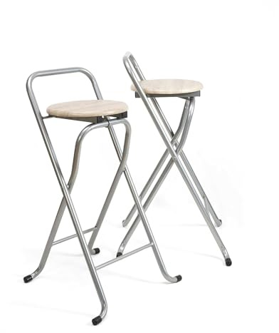 THE SECRET HOME - Pack de 1,2,4 y 6 Taburetes Plegables con Respaldo - Alto. 80 cm x Ancho. 45 cm - Silla Plegable de Metal y Madera (2, Madera Clara/Plata, Alto. 80 cm x Largo. 45 cm)