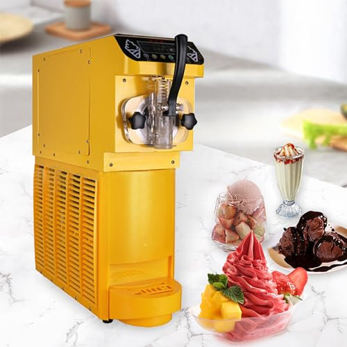 Single Head Ice Cream Maker, Frozen Yoghurt Sorbet Maker Machine with Optimize Design Of Puffing Port, Adjustable Softness Hardness and 21L/H Output, 20 Min Quick Production, for Shop