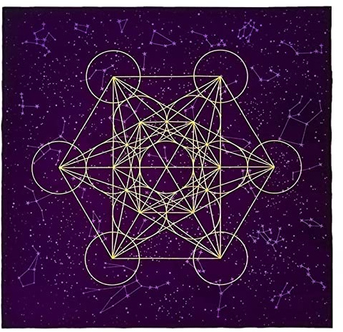 LARUISEE Metatrone's Cub - Tapiz de tela para altar con rejilla de cristal, tela espiritual para lugares sagrados, cubierta de mesa de tarot, tela de altar de bruja, franela, sólido, morado y negro