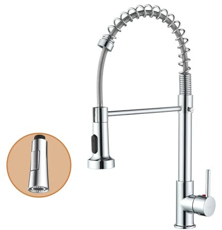 Baollansa Wasserhahn KüChe,Hochdruck KüChenarmatur Kitchen Faucet Mit Herunterziehen Brause,360° Drehbar 2 SprüHfunktionen,Edelstahl Mischbatterie Armatur KüChe(Chrom)