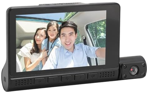 Dash Cam con Tripla Fotocamera 1080P, Touch Screen IPS Ruotabile da 4 Pollici con Rilevamento del Movimento, Registrazione in Loop con Grandangolo di 170°, Anti-vibrazione, per