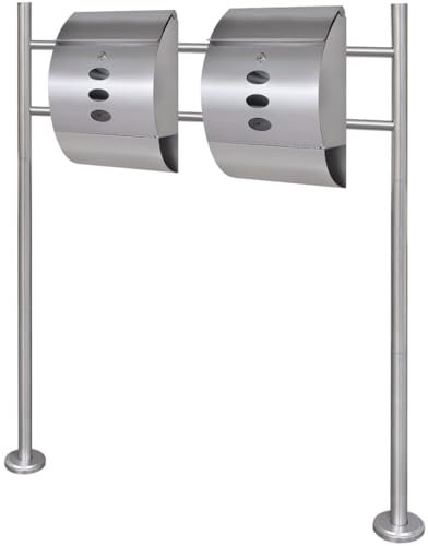 SKM Conjunto de 2 buzones con Soporte de Acero Inoxidable,Casa y jardín,Decoración,Buzones de Correo,Plateado,271747