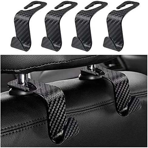 4PCS Utility Kopfstützen Haken Auto 15kg(Max) Taschenhalter Auto for Organizer Auto,Hard Auto Haken Aufbewahrung Auto für Coats,Umbrellas,Bags,Universal Auto Zubehör Innenraum (Karbonfaser)